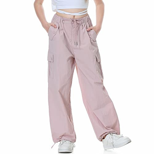 Rolanko Ragazze Pantaloni Larghi da Paracadutista, Joggers Vintage Y2K con Elastico in Vita Regolabile per Bambini, Rosa, Taglia: 160