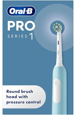 Oral-B Pro 1 Electric Toothbrushes Adults, Oral B Electric Toothbrush, With 3D Cleaning, 1 Toothbrush Head, Gum Pressure Control, 2 Pin UK Plug, Blue, Travel Electric Toothbrush