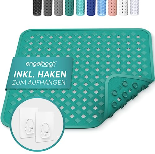 Engelbach® Duschmatte rutschfest 53x53cm inkl. 2 Haken, Grün | Antibakterielle & BPA-freie Duscheinlage - Waschmaschinen geeignet und schimmelresistent, Antirutschmatte