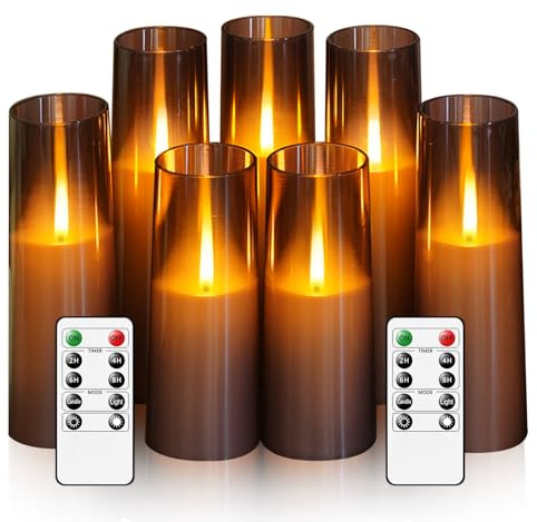 kakoya Flameless LED Candles Upgraded Realistic Flickering Flame,7Pcs Battery Operated Candles with Remote Timers,LED Pillar Candles for Home Decor,Christmas,and Parties（Grey）