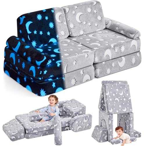 IFNOW Modular Kids Play Couch, Convertible & Washable Toddler Foam Couch Kids Sofa, Bedroom & Playroom Furniture for Children 1-5 Years, Imagination Play, Endless Builds, Glow in The Dark, Star
