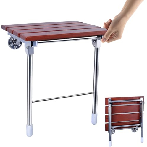 Silla de ducha plegable de madera de teca, taburete de baño plegable para montaje en pared, banco de zapatos y taburete de descanso para espacios pequeños