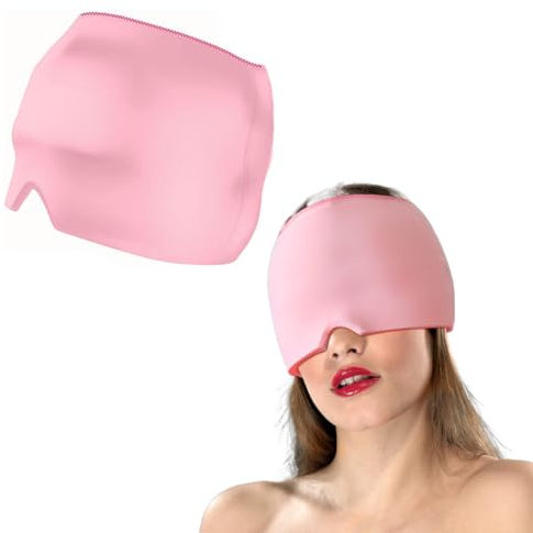 EOYVAIL Maschere refrigeranti per occhi，Berretto per emicrania, berretto riutilizzabile per mal di testa in gel di ghiaccio, berretto per nervo emicrania, protezione per mal di testa (rosa)