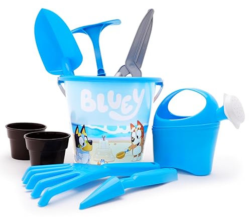 Toyland® 9 Piezas de Bluey Juego de Jardinería de Balde, Regadera, 2 Macetas y 6 Herramientas de Jardinería Incluidas - Juguetes de Jardín para Exteriores - Edad 2 Años +