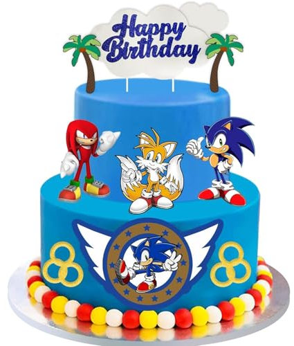 Socni Theme Large Cake Decoration, Girl Birthday Decoration Boys Girls Cartoon Cake Topper Set for Birthday Party Decoration Blue Cartoon Cake Toppers for Children (10pcs)