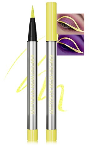 Gelb Glitter Flüssiger Eyeliner Wasserfest, UV Neon Liquid Eyeliner | Metallic Glitzer Bunt Langanhaltend, Einfache Anwendung und Hochpigmentierter, Trocknend Kreiert Definierte Linien,Vegan