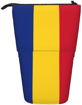 Longzehao Flag of Romania Print Telescopic Pencil Bag Pen Holder Pop Up Storage Case,Standing Portable pen Case