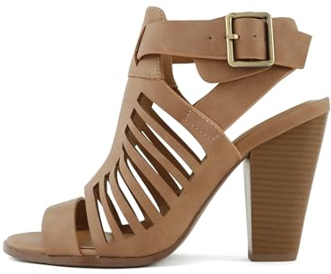 Soda Delicious Yummy Gladiator Cutout Stacked Heel Sandal Shoes with Adjustable Ankle Buckle (Taupe Pu, us_footwear_size_system, adult, women, numeric, medium, numeric_8_point_5)