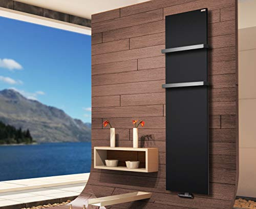 Badheizkörper Mirror Steel 180cm 1118 Watt schwarz + 2 Halter 30mm SZAGATO | HxB: 180x47cm Designheizkörper Mittelanschluss Handtuchwärmer Designheizung Made in Germany