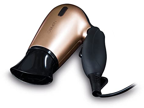 Carmen C80020 Noir Travel Hair Dryer with Concentrator Nozzle, Travel Bag, 1200W, Black and Rose Gold