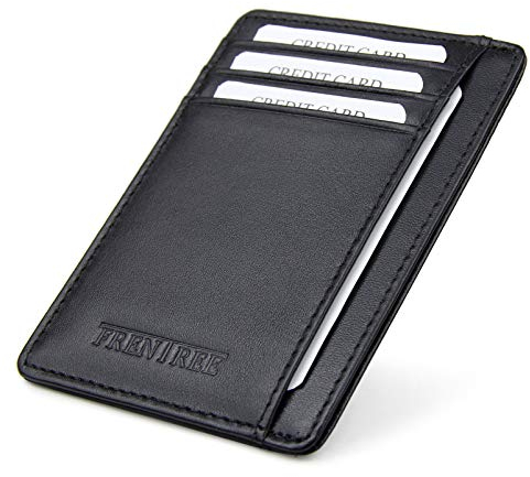 Frentree® Kartenetui aus Leder, Mini Geldbörse mit RFID Schutz und Sichtfenster für EC Karten und Geldscheine, kleines schlankes Portemonnaie Geldbeutel Etui