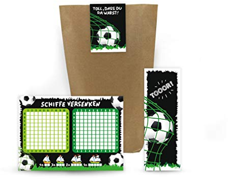 10 Schiffe versenken + 10 Lesezeichen + 10 Geschenktüten + 10 Aufkleber Fussball Fußball Mitgebsel Gastgeschenk beim Geburtstag Kindergeburtstag Mädchen Jungen
