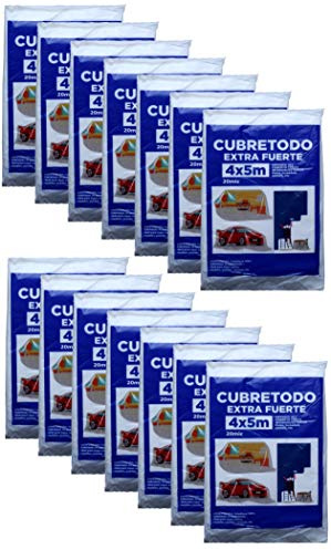 Plástico Cubretodo Protector Multiuso para tapar Suelos, muebles, puertas, ventana Interior y Exterior (4x5 m, 20 Micras Extrafuerte 12 piezas)
