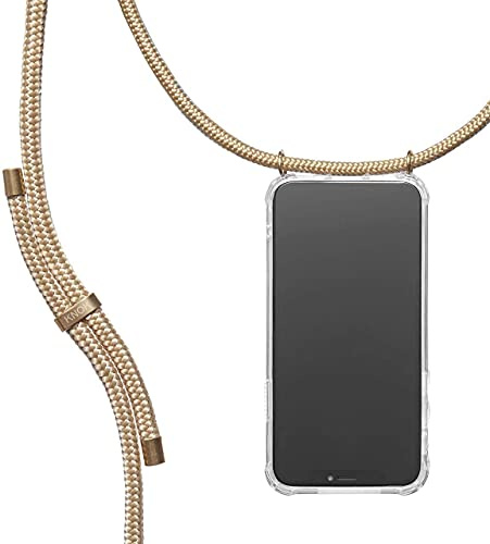KNOK Premium Handykette für Apple iPhone 13 Pro, Gold, transparent | Silikonhülle mit fest verbundener Kordel zum Umhängen, stoßfest, ideal für Festival, Konzert oder Alltag, robust