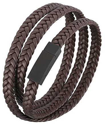 Ayoiow Männer Armband Indianer, Armkette Herren Edelstahl Leder Armband Männer Mehrschichtige Geflochten Armband