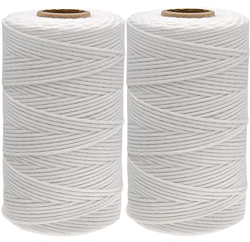 KINGLAKE Cuerda de algodón blanco de 200 m, cuerda de carnicero de 2 mm, cuerda de algodón para manualidades, cocina, cocina, carne, hornear, manualidades, envoltura, jardinería
