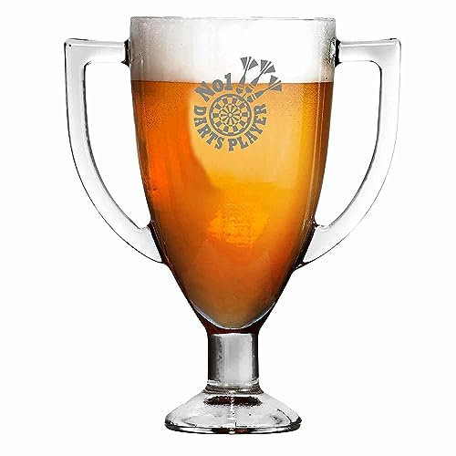 GIFTS 4 ALL Novelty No.1 Darts Player Pint Glass, Darts Champion Trophy Shaped Beer Pint Glass for Pubs, Darts Player Pint Glass