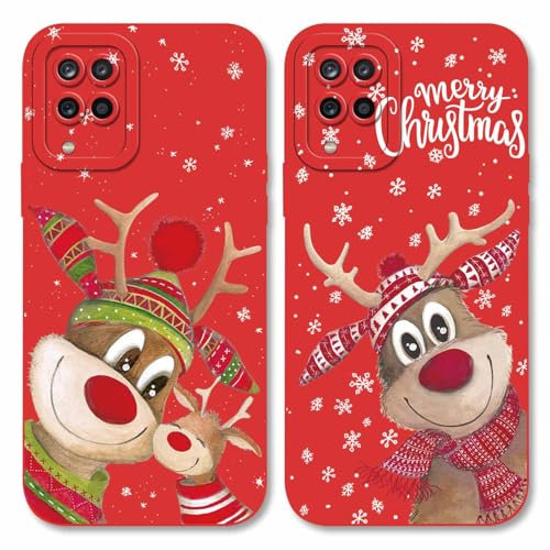 Yoedge 2 Pièces Noël Coque pour Samsung Galaxy A12（4G） 6,5, Christmas Wapiti Motif Dessin Housse, Souple Silicone Antichoc Bumper Protection Camera Smartphone Case pour Samsung Galaxy A12（4G）, 09