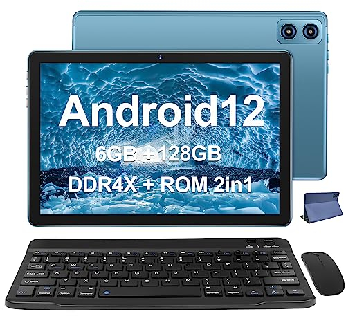 WOZIFAN Tablet 10 pollici Android Tablet PC 6GB RAM + 128GB ROM + TF 512GB Octa-Core 2.0 GHz, 8000mAh Batterie | 1280 * 800 Pixel | 5MP+13MP | 5G WiFi | Bluetooth5.0, Tablet con tastiera e mouse Blu