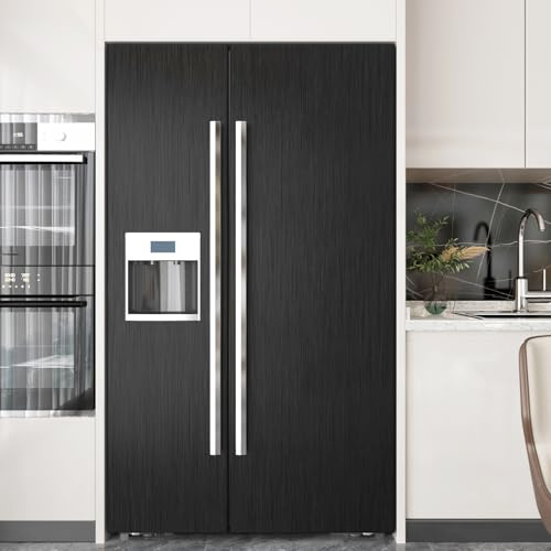 Black Stainless Steel Wallpaper Peel and Stick Backsplash Refrigerator Wrap Metallic Black Contact Paper for Cabinets Countertops Modern Furniture Upgrade Metal Wallpaper Removable Film 24×354