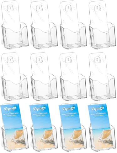 Viymgit Brochure Holder Stand, 12 Pack 4 inches Acrylic Pamphlet Display Stand Wall Mount/Countertop, Clear Plastic Trifold Rack Card Holder for Organizer Flyer, Leaflets, Document, Literature