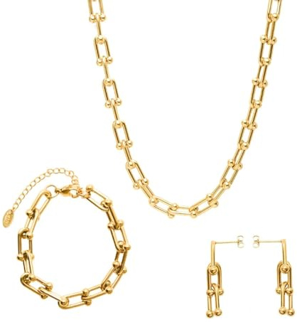 Motchaea Halskette Ketten Schmuck Herren Frauen Anhänger Necklace Schmuck Hufeisen U-Förmige Halskette Damen Übertriebene Halskette Set
