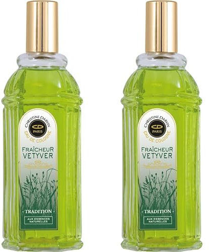 Eau de Cologne Vetyver - Christine Darvin - Hespéridé et Boisé - Made in France - 97% d'ingrédients d'origine naturelle - Spray 250 ml - Petit prix - Lot de 2