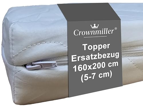 Crownmiller Topperbezug 160 x 200 cm - für Topper von 5-7 cm | mit Reißverschluss | weiche Mikrofaser | waschbar 60°C | OEKOTex
