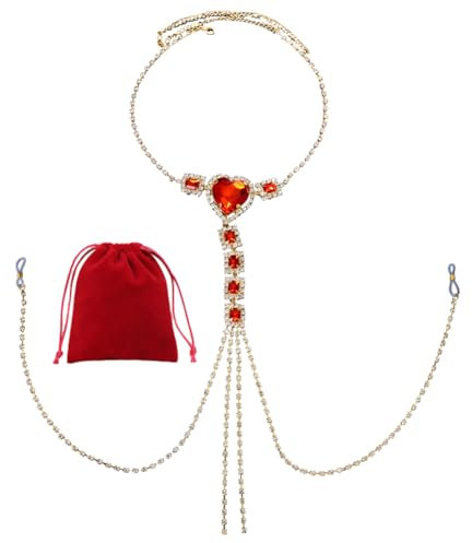 Strass Nicht Piercing BH Körper Kette mit Halskette Glitter Crystal Noose Nipple Ring Brust Kette Dekoration Clip On Nipple Clips Rave Nipple Körperschmuck (Gold)