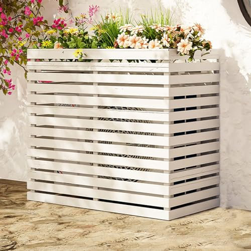 Clôture pour climatiseur extérieur - 4 panneaux - Équipement de piscine et poubelle - Panneau de clôture en bois pour extérieur - Blanc - 105 x 45 x 100 cm
