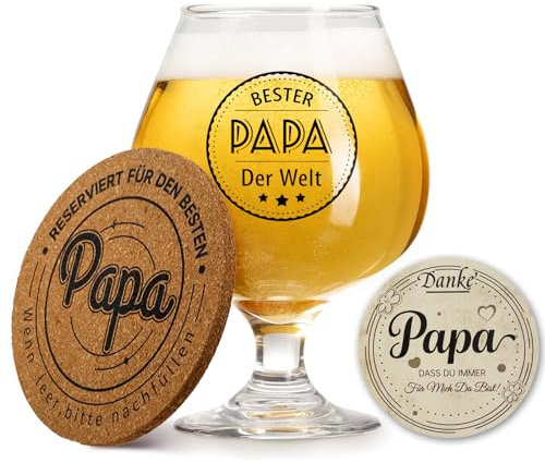 Znnhnn Beer Glass Papa Gifts, Wheat Glass, Bester Papa der Welt, Beer Glass with Coaster, Beer Gifts for Men, Father's Day Gift for Men, Birthday Gift