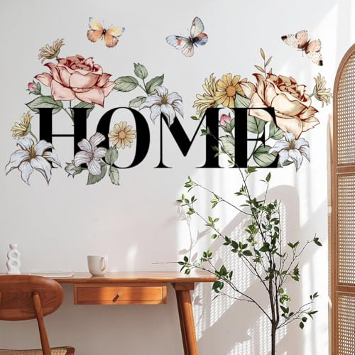 Fufuquare Heim Blumen und Schmetterling Wandtattoo Wasserdicht Selbstklebend Entfernbare Wandaufkleber für Schlafzimmer Wohnzimmer Badezimmer