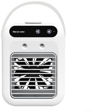 Ventilador de aire acondicionado portátil con correa de asa, enfriador de aire personal con tanque de agua de 500 ml, recargable por USB, 2 velocidades de viento, 2 niveles de niebla para el hogar
