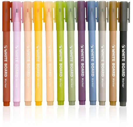 Paquete de 12 bolígrafos de pizarra blanca borrables, marcadores de borrado en seco para pizarras blancas, no tóxicos, colores vibrantes para oficina, escuela y uso doméstico