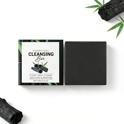 Bamboo Charcoal Facial Soap | Gesichtsseife für Unreine & Fettige Haut | Vegan | Schwarze Seife gegen Akne & Mitesser | Handgemachte Aktivkohle Seife für Männer und Frau (1)