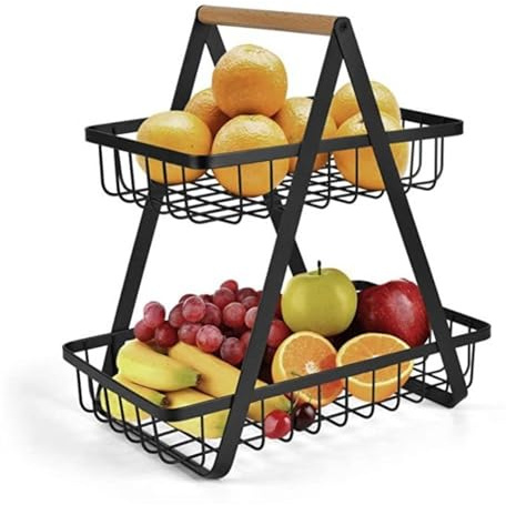 FAJNUZI2024 Panier à fruits Fruit Basket Grand panier à Fruits en métal 2 niveaux, de Camping Portable, étagère rangement for et légumes, cuisine domestique Étagère murale