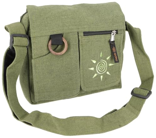 GURU SHOP Boho Schultertasche, Hippie Tasche Sonne, Vintage Umhängetasche - Sonne/Grün, Unisex - Erwachsene, 25x25x7 cm