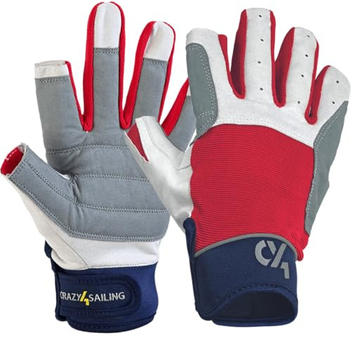 crazy4sailing Segelhandschuhe Herren & Damen Cruising Rot L – Komfortable Kurzfinger für Segeln, Kajak & Fahrrad – Weiches Amara Leder – Der ideale Allrounder für Fahrtensegler