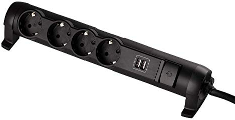 Legrand 694616, Regleta enchufes con 4 tomas, 2 Conectores USB, giratoria, color Negro