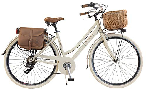 Via Veneto By Canellini. Damen Citybike CTB Vintage Rad Cityrad Fahrrader Bike Aluminium mit Korb Taschen und Klingel Via Veneto Bell Ring (46, Beige)