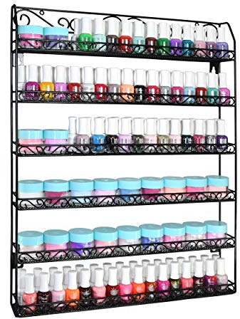 AMT 6 Tier Up to 192 BOTTLES Metal Nail Polish Racks for the Wall, Quality Nail Polish Display, Essential Oils Organizer. Holds up to 192 Bottles (Black)