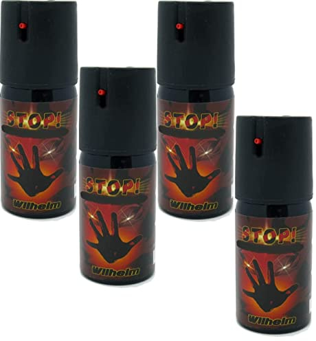 4 x Wilhelm Pfefferspray 40 ml Tierabwehr Selbstverteidigung CS KO Spray hochdosiert (ca. 2 Mio. Scoville) effektives Verteidigungsspray