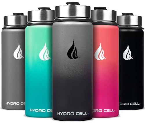 HYDRO CELL Stainless Steel Water Bottle w/Straw & Wide Mouth Lids (64oz 40oz 32oz 24oz 18oz 14oz) - Insulated Sweat Proof Sport Design (Graphite/Black - 18oz)