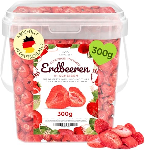 AVIDA · ZEN Erdbeeren gefriergetrocknet in Scheiben, 300g gefriergetrocknete Früchte, 100% natürliche, ungezuckerte fruchtige Erdbeerchips, getrocknete Erdbeeren ohne Zusatzstoffe
