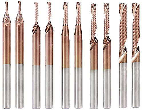 10Pcs TiCN Coated O Flute CNC Router Bit, 1/8'' Shank Upcut Spiral End Mill Cutter Set Wood Engraving Bit Milling Tool| Cutting Diameter 1/1.5/2/2.5/3.175mm