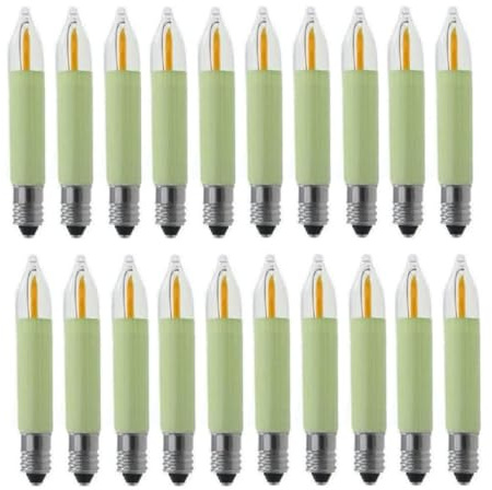 ShuoHui E10 COB LED Kleinschaftkerze 8-55V 0,1-0,2 W - Ø 11 mm Länge 65mm für INNEN Ersatzlampe Schwibbogen Lichterketten warmweiß (20)