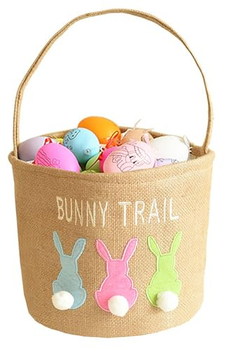 INough Easter Basket Bunny Bag For Egg Hunting Jute Easter Buckets for Kids Rabbit Stuffers Storage for Babies Toddler Newborn Bunny Trail Bags Easter Totes for Party