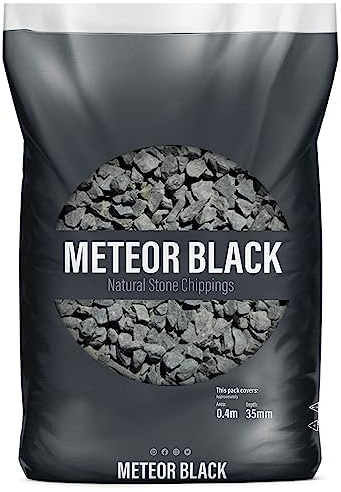 UNIQUE HOME LIVING UHL Decorative Stone Chippings Rock Slate Garden Patio Gravel Aggregates for Driveway Paths Landscape Flower Bed, Natural Stone Pebbles for Plant Pots Vases, METEOR BLACK 10-20mm