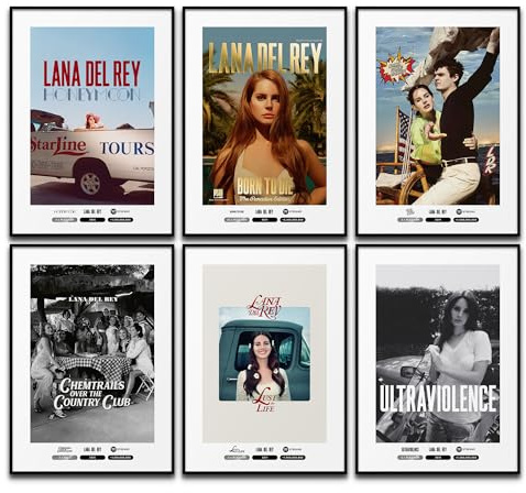 BLCKART Lana Album Cover Poster Set Musik Wanddeko Song Bilder Sängerin Schlafzimmer Deko Wohnzimmer Dekoration Homeoffice (6x A4 | Ohne Rahmen)