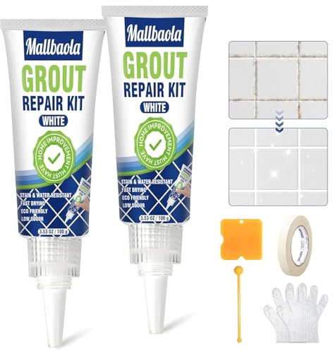 Stucco per Piastrelle, 2 Pack Kit Riparazione Piastrelle, Fughe Piastrelle per Bagno, Doccia e Cucina, Stucco per Fughe Piastrelle, Fughe Piastrelle Bianco, Ripristina e Rinnova Fughe Piastrelle